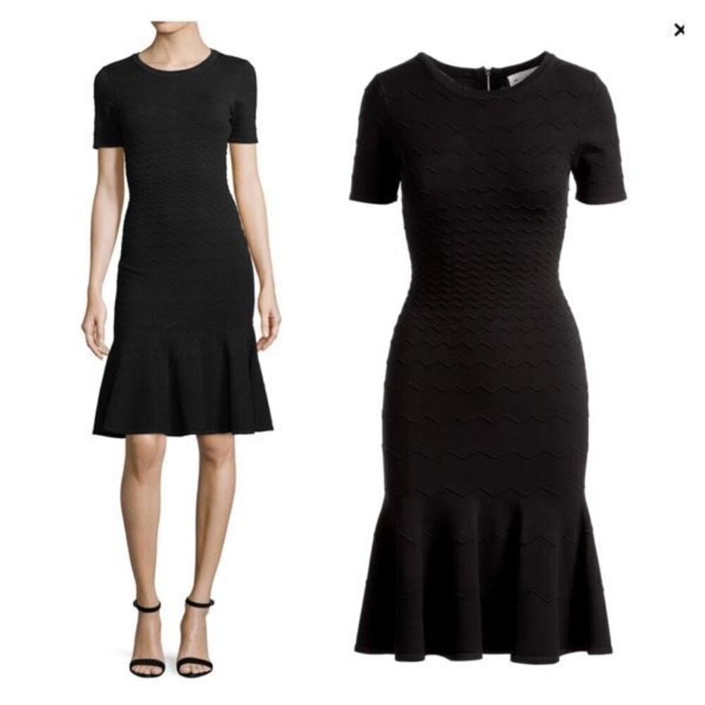 Milly Women's Knit Degrade Chevron Short Sleeve Mermaid Dress Black‎ Size Large
